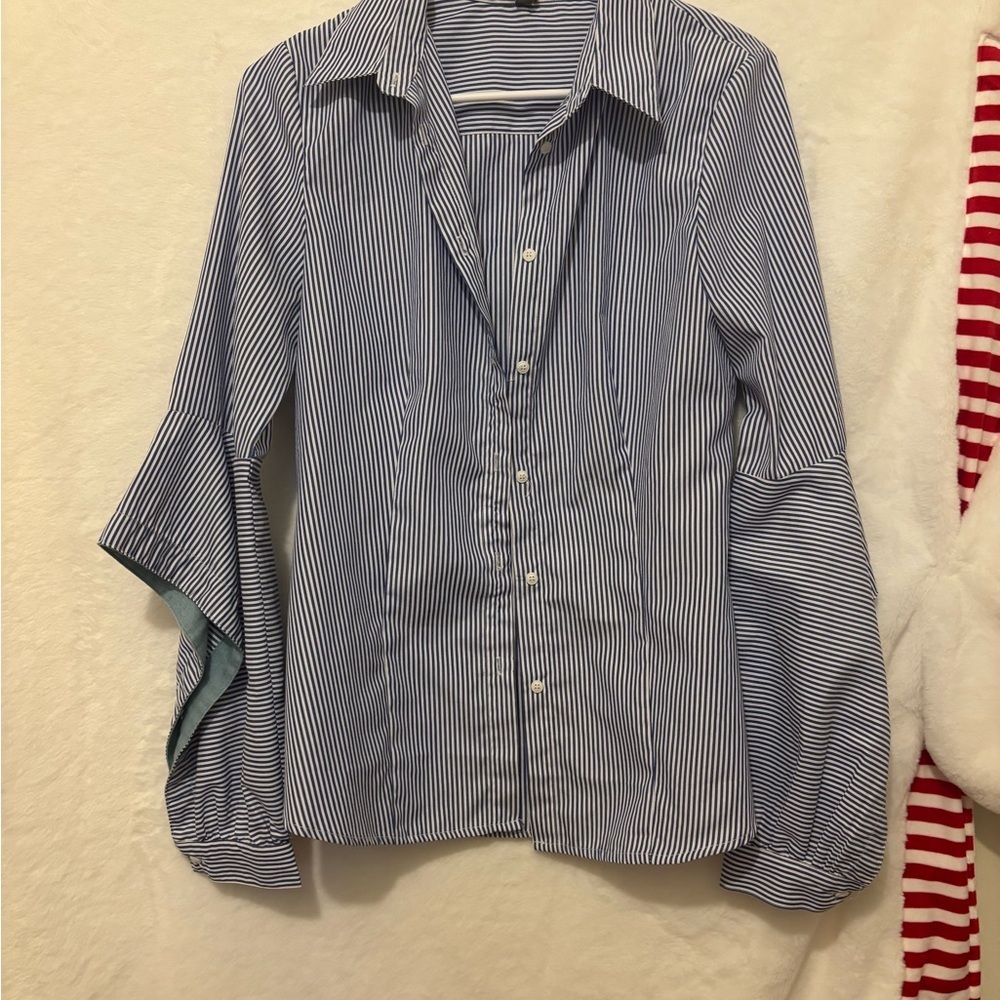 Blue and White Striped Button-Up Shirt